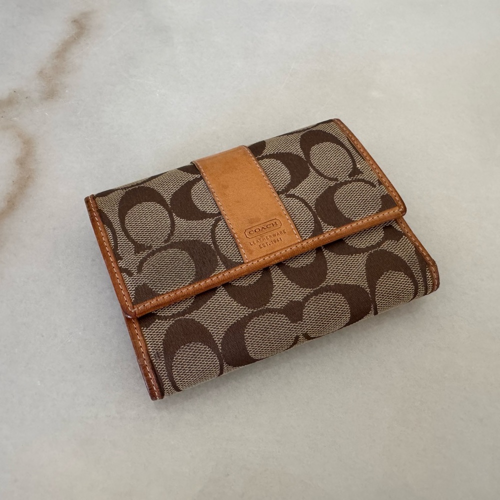 Vintage Coach Signature Brown and Tan Trifold Wallet - Picture 10 of 10